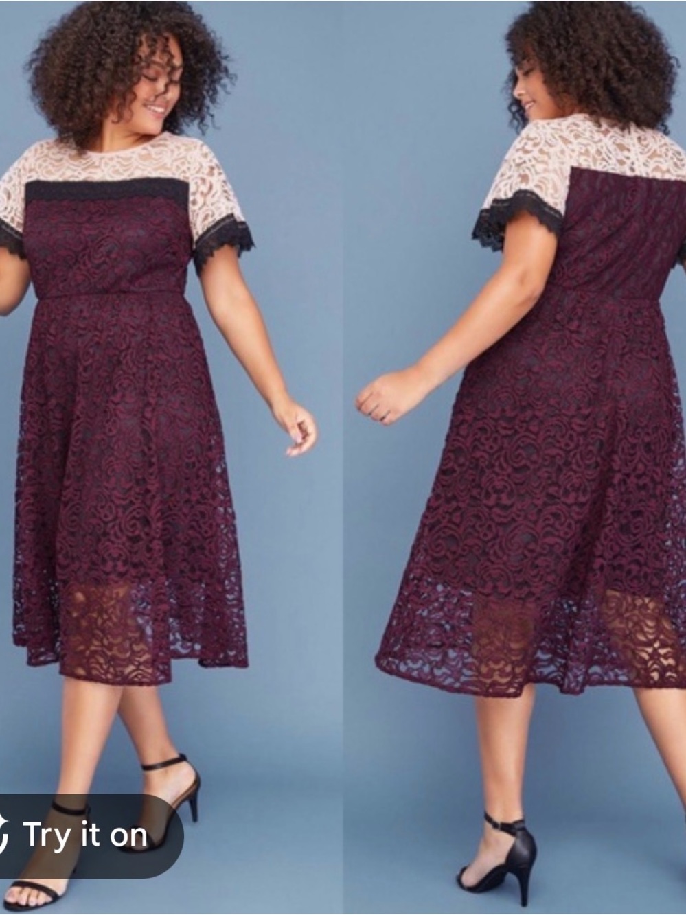 Lane Bryant Fit & Flare Midi Dress in Burgundy with pink top size 20